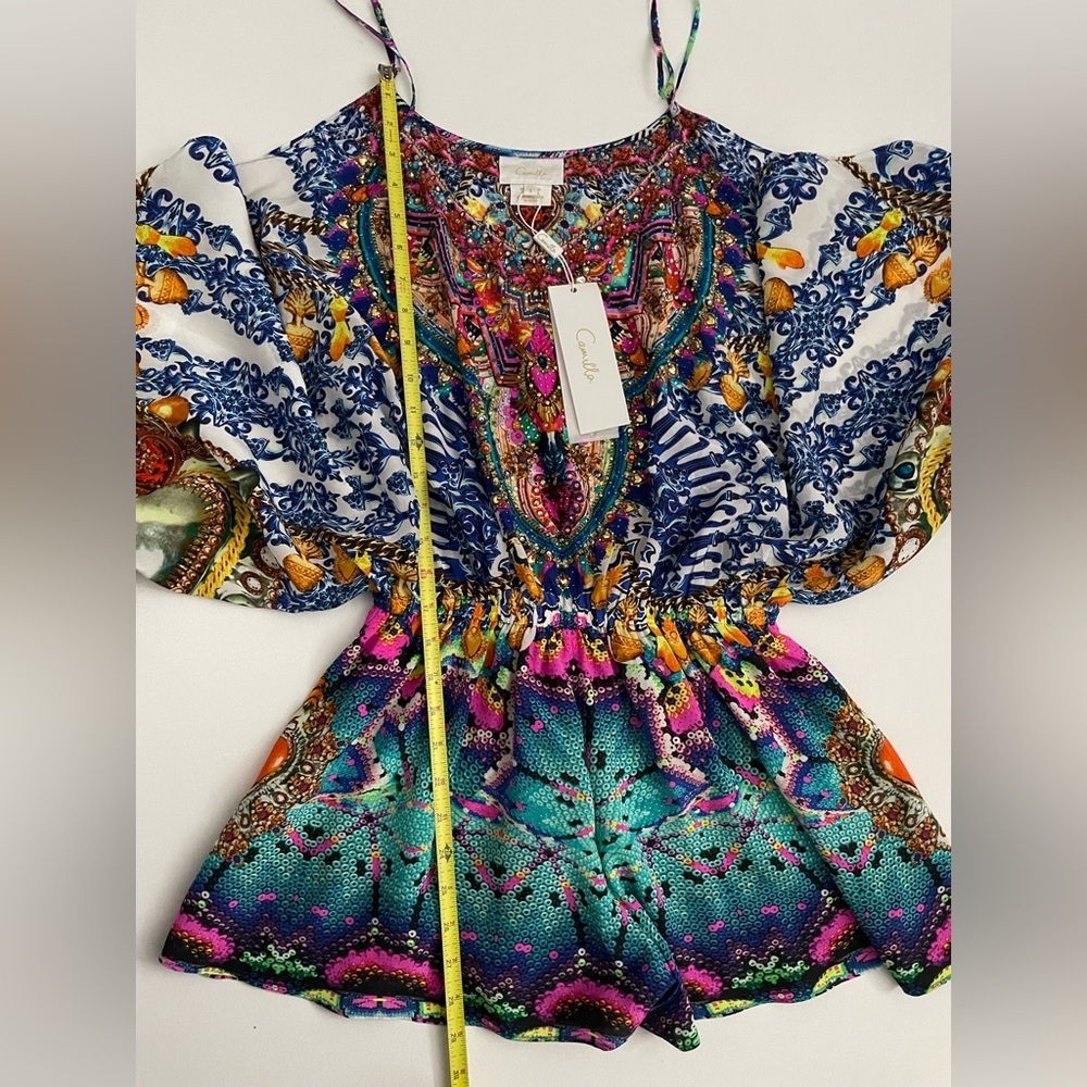 Camilla Drop Shoulder Playsuit Lucky Charms Crystal embellished romper silk - Picture 10 of 14